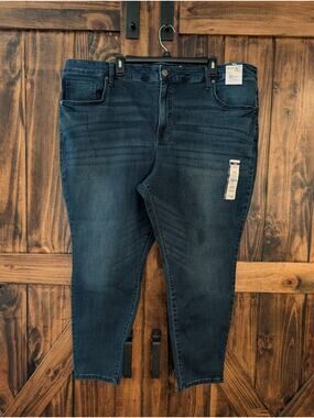 NWT Terra & Sky womens plus 26w petite high rise skinny denim jeans dark wash